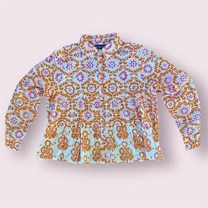 NWT Ro's Garden Vanessa Pintuck Boho Floral Casual Button Up Shirt Size Large
